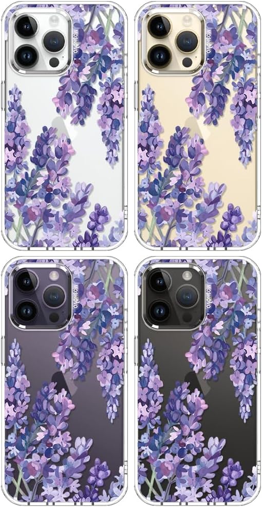 MOSNOVO Case for iPhone 14 Pro Max, [Buffertech 6.6ft Military-Grade Drop Protection] [Anti Peel Off Tech] Clear TPU Bumper Phone Case Cover Design - Lavender