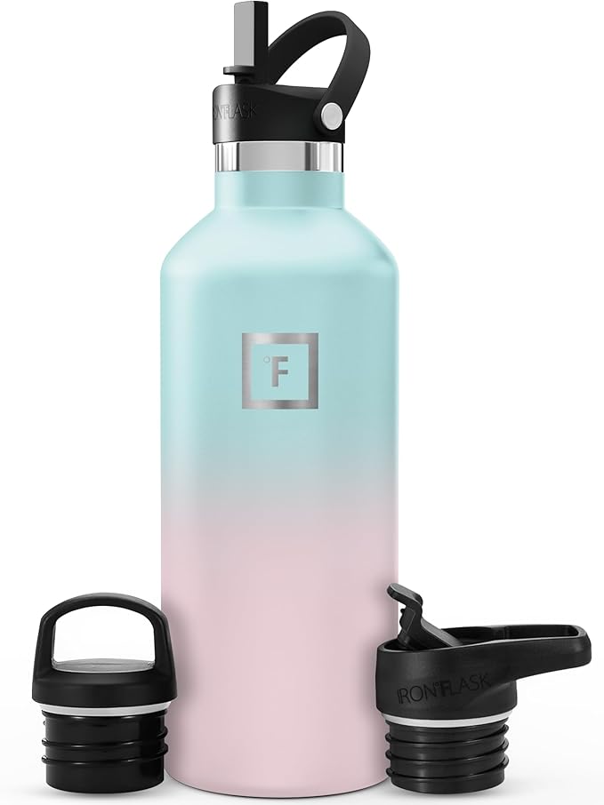IRON °FLASK Camping & Hiking Hydration Flask with Straw, BPA-Free Insulated Stainless Steel Sports Water Bottle - 32 oz Bubble Gum