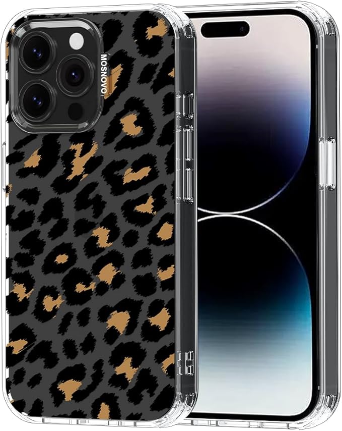 MOSNOVO Case for iPhone 14 Pro Max, [Buffertech 6.6ft Military-Grade Drop Protection] [Anti Peel Off Tech] Clear TPU Bumper Phone Case Cover Design - Leopard Print