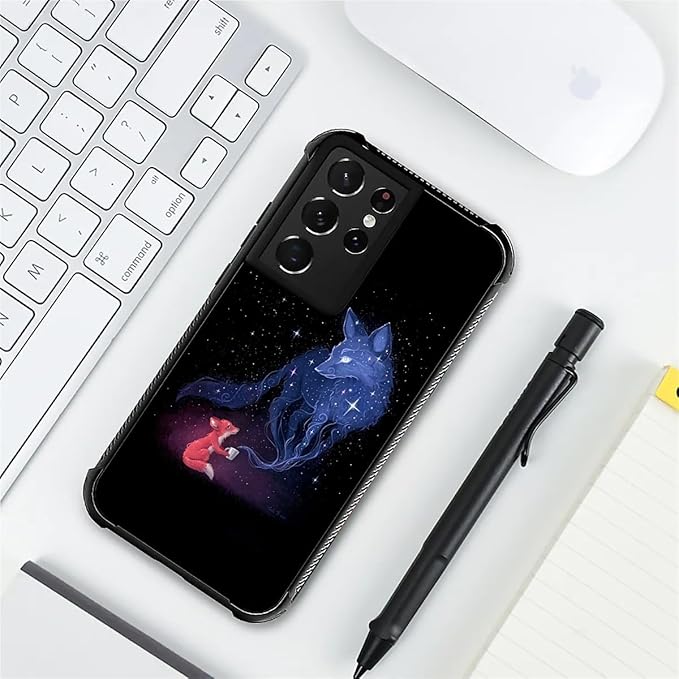 for Samsung Galaxy S21 Ultra Case, Galaxy Fox Wolf Pattern Graphic Design Girl Boy Soft Silicone Hard Acrylic Shock Protection for Samsung Galaxy S21 Ultra