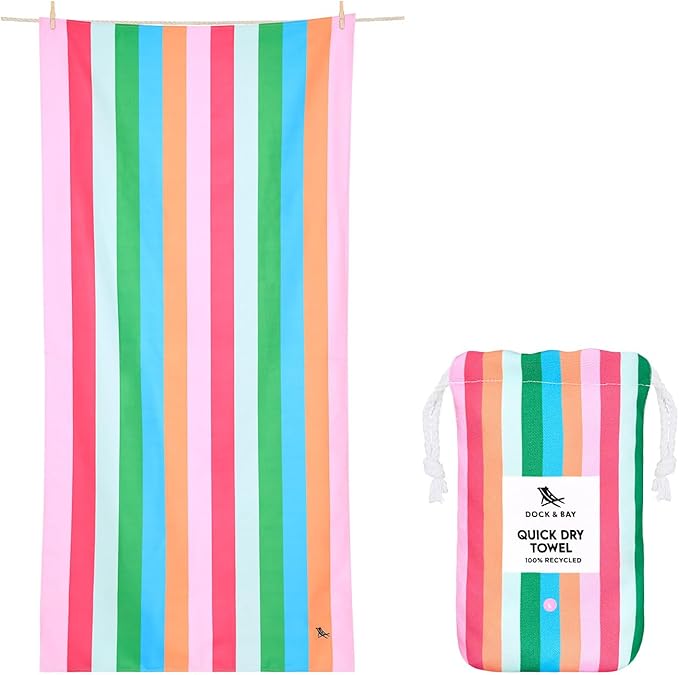 Dock & Bay Beach Towel - Quick Dry, Sand Free - Compact, Lightweight - 100% Recycled - Includes Bag - Tutti Frutti - Extra Large (200x90cm, 78x35)