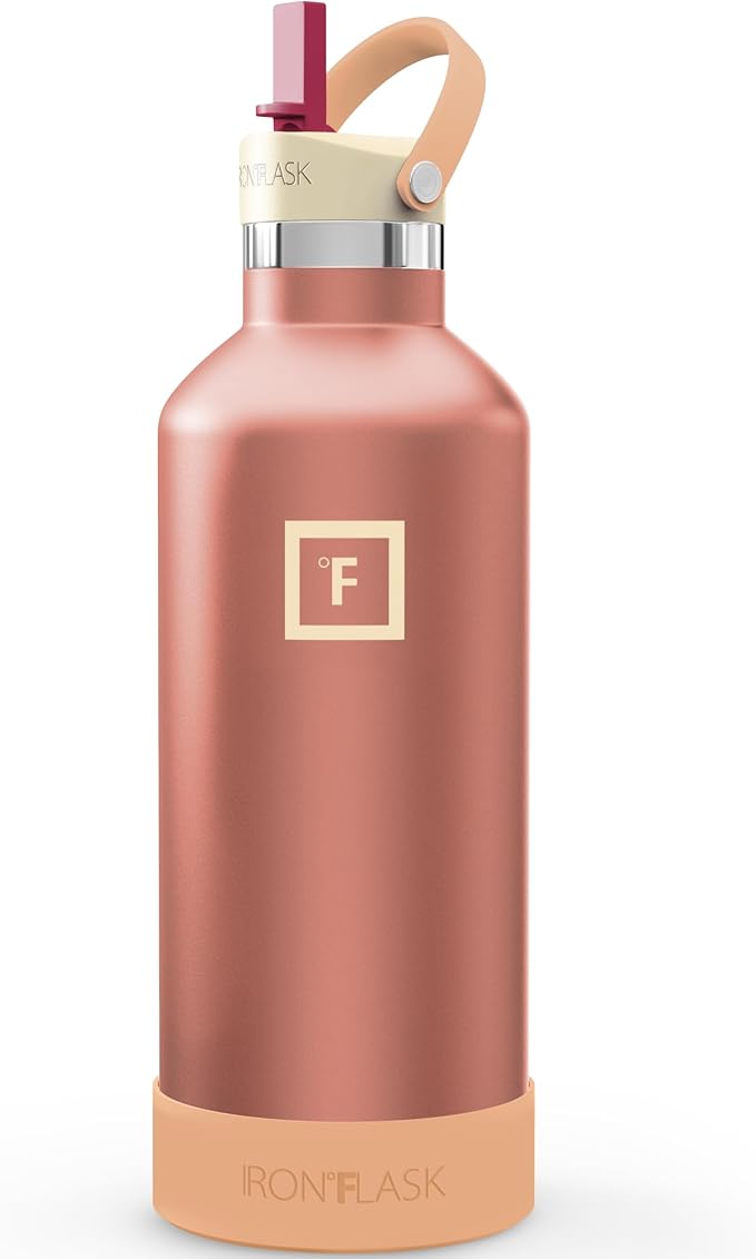 IRON °FLASK Camping & Hiking Hydration Flask with Straw, Narrow Mouth Insulated Stainless Steel Sports Water Bottle - Dream Sunset 32 oz - Straw (1 Lid)