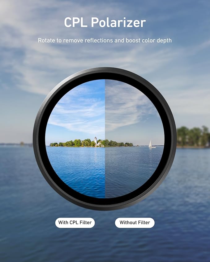 TELESIN Filters Set for DJI Osmo Action 5 Pro / 4/3, VND 2-32 Variable ND Filter, CPL Polarizer & UV Lens Filter Kit, Snap-On HD Optical Glass Filters for Vlogging, Travel & Action Camera Video