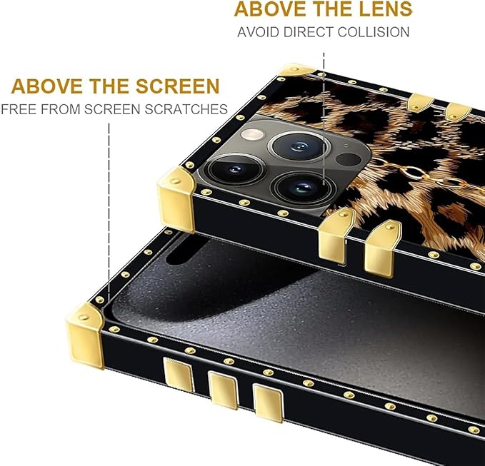 Compatible with iPhone 16 Pro Case, Seamless Gold Chain Leopard Luxury Golden Decoration for Girl Women Soft TPU Shockproof Protective Hard PC Back