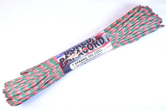 BORED? PARACORD! 550 lb Paracord – Ideal for Crafting, DIY Projects, Camping, Military & Active Outdoors – 300+ Colors – Tactical Parachute Cord Type III – Strong - Holly Jolly 50 Feet