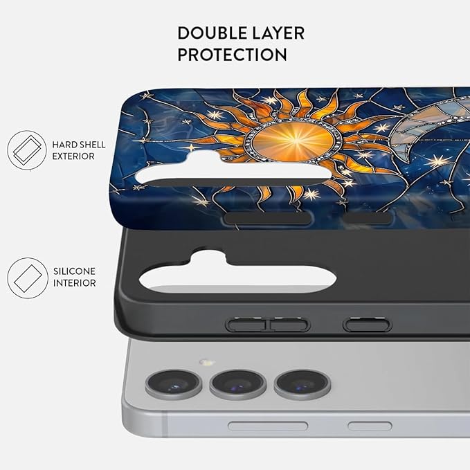 Compatible for Samsung Galaxy A16 5G Case, Dual Layer Heavy Duty 2 in 1 Shockproof Protective Phone Case,Stained Glass Sun Moon