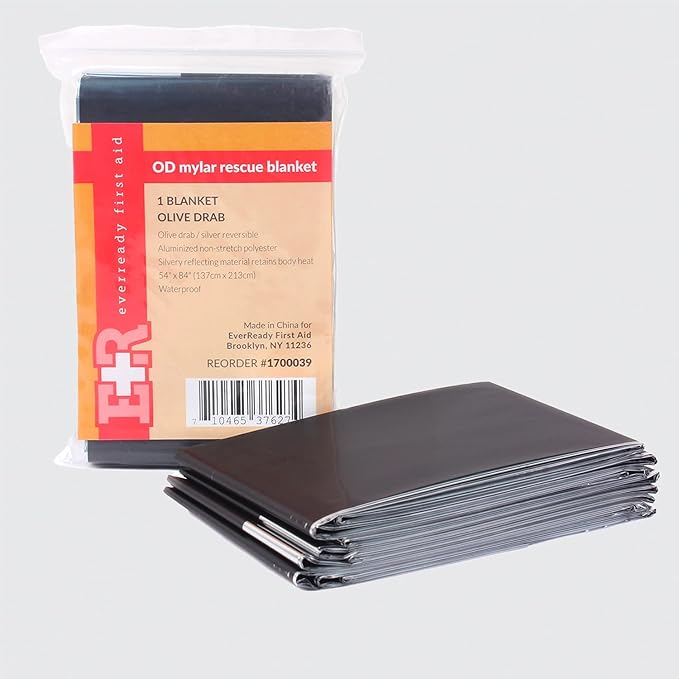 Ever Ready First Aid Mylar Rescue Blanket, Large Olive Thermal Sheet for Emergency and Survival, 54” x 84” – 20 Count