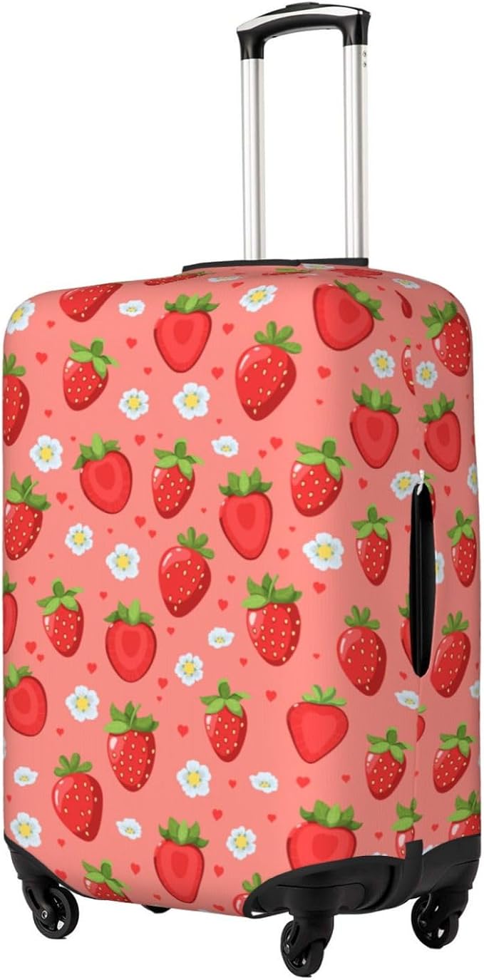 Cute Strawberry and Floral Print Elastic Luggage Cover, Suitcase Protector For Travel (Fits 29-32 Inch Luggage)