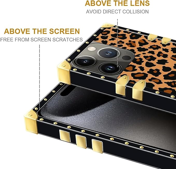 Compatible with iPhone 16 Pro Max Case, Brown Leopard Texture Luxury Golden Decoration for Girl Women Soft TPU Shockproof Protective Hard PC Back