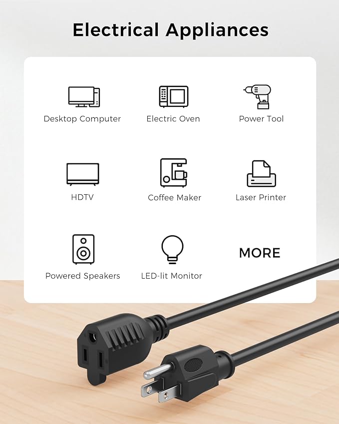 [ETL Listed] Cable Matters 16 AWG Heavy Duty 13A Power Extension Cord - 20ft, 3 Prong Power Cord Extension, NEMA 5-15P to NEMA 5-15R, Black