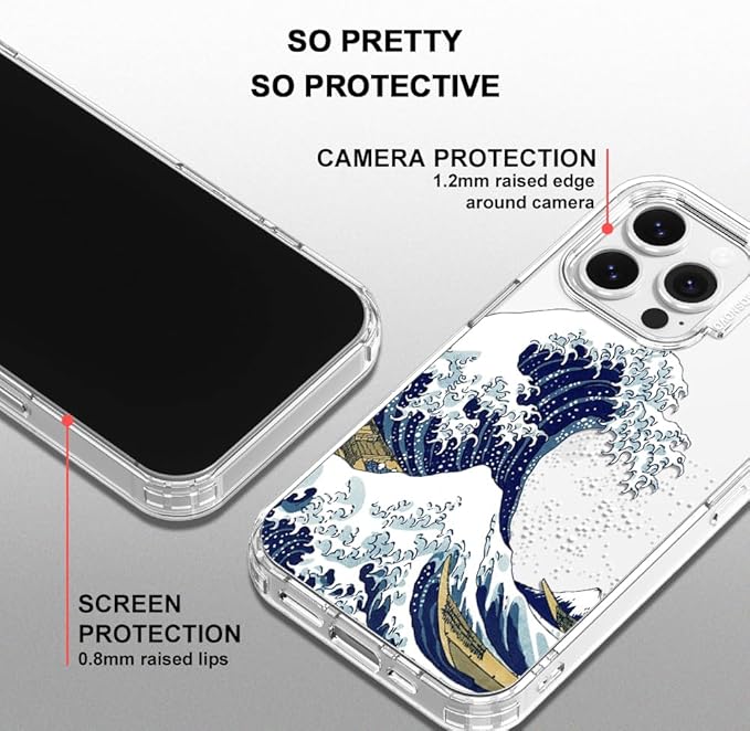 MOSNOVO Case for iPhone 13 Pro, [Buffertech 6.6ft Military-Grade Drop Protection] [Anti Peel Off Tech] Clear TPU Bumper Phone Case Cover Design - Great Wave