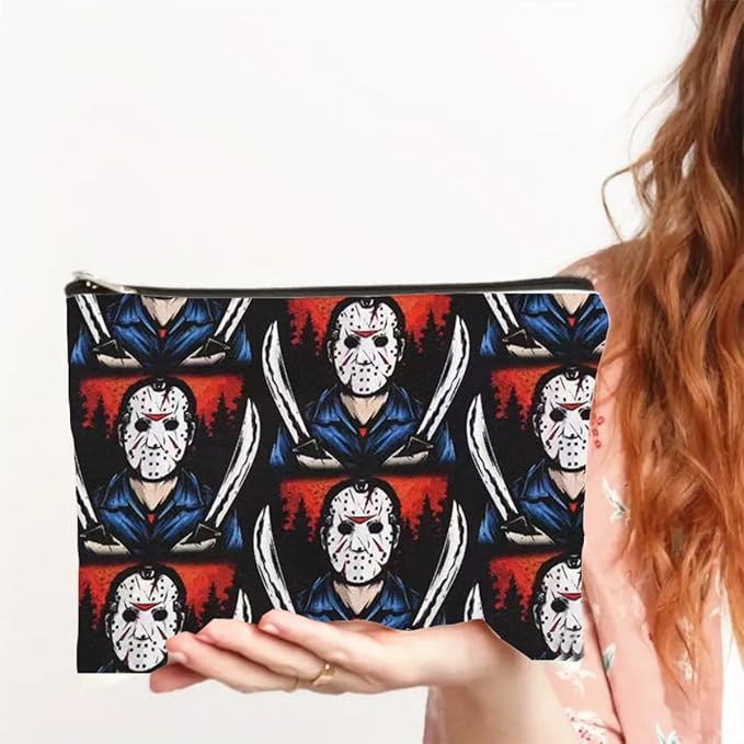 Horror Themed Makeup Bag with Zipper, Multi-Functional Portable Toiletry Bag for Travel, Vacation, Business, Fitness, Camping & Outdoor Use, Unisex Adult Gift, Playful Accessory (F0170)