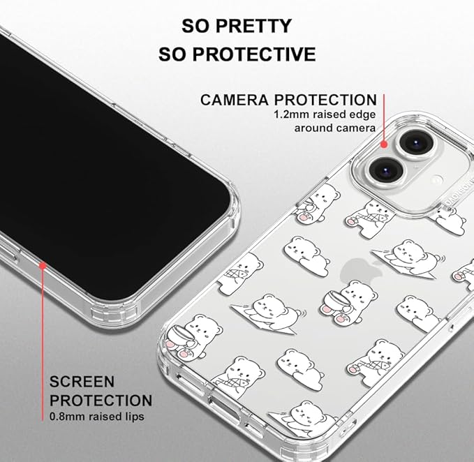 MOSNOVO for iPhone 16 Plus Case, Shockproof Military-Grade Protection 6.6ft Drop Tested, Clear Phone Case for iPhone 16 Plus, Cozy Bear Days Design