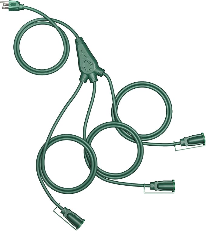 DEWENWILS Christmas Outdoor Extension Cord 1 to 3 Splitter, Total 12FT, 13A 125V 1625W 16/3C SJTW Extension Cord Outdoor, Heavy Duty Extension Cord for Holiday Decorations, Outdoor Light, ETL