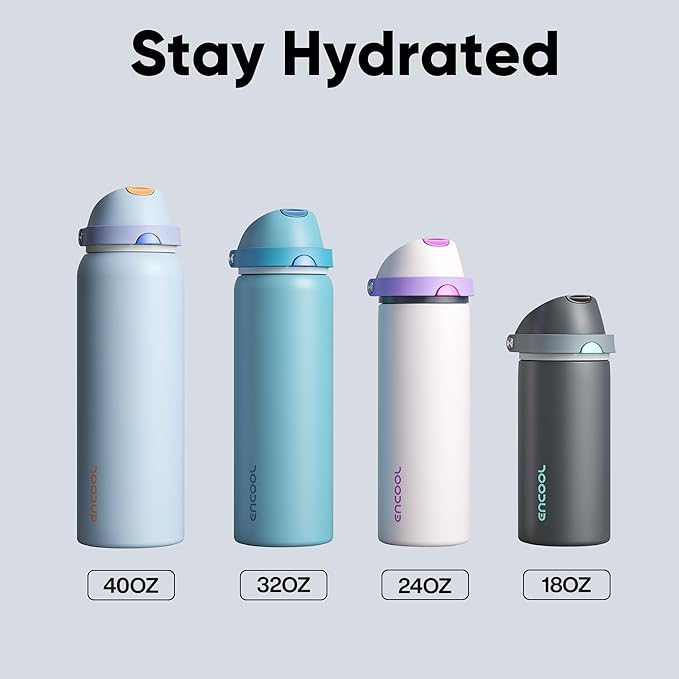 Insulated Water Bottle with Straw - Encool Stainless Steel Water Bottle with Push Button Lid, Leak-Proof & BPA-Free, Keeps Cold for 24 Hours for Sports, Travel, Gym (24 oz, Oyster Pink)