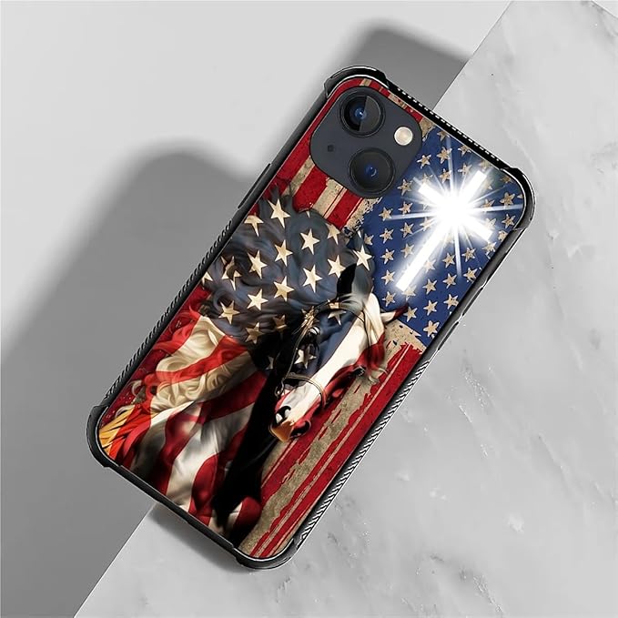 for iPhone 13 Mini Case, Red American Flag Horse Cross Pattern Made of Soft Silicone Hard Acrylic Shock Protection for iPhone 13 Mini