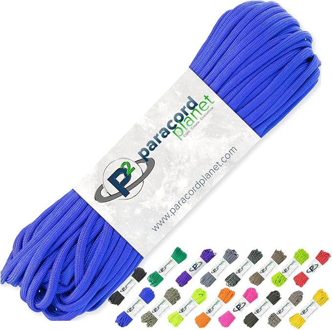 Paracord Planet 100 Feet Hanks Parachute 550 Cord Type III 7 Strand Paracord Electric Blue
