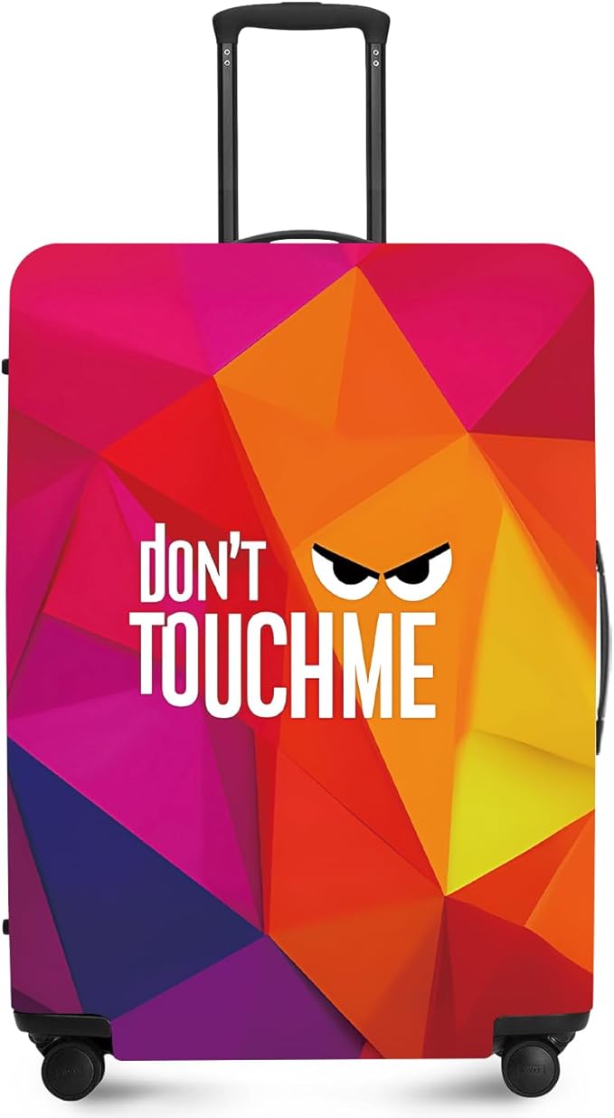 Don't Touch Me Funny Travel Luggage Cover-Neon Geometric Stretchable Airplane Suitcase Protector Sleeve,Universal Washable Fit for 20-26 Inch Checked Baggage,Water Resistant Durable Luggage Protector