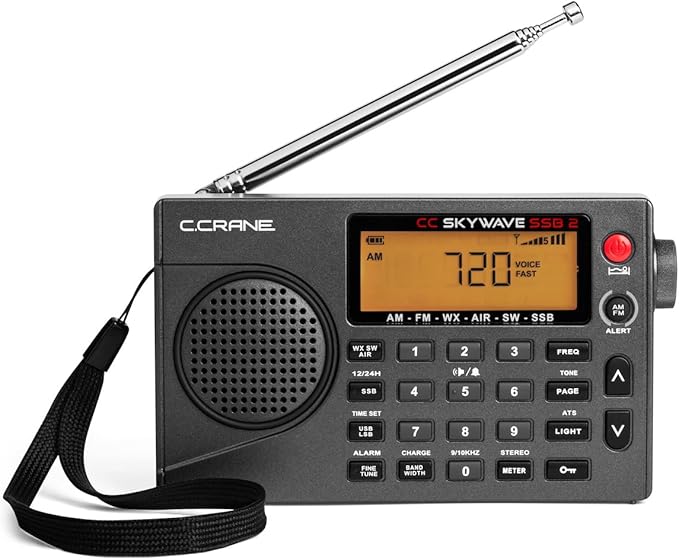 C. Crane CC Skywave SSB 2 Small AM, FM, Shortwave, and NOAA Weather Portable Travel Radio with AC Charging Adapter