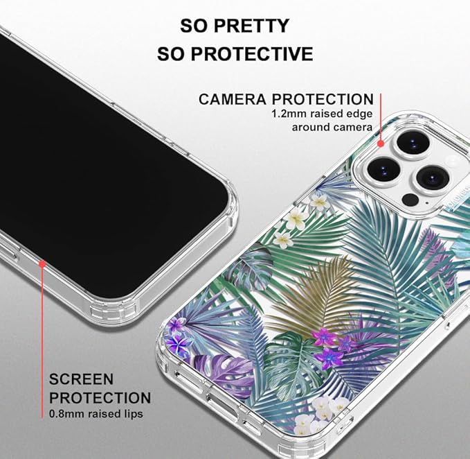 MOSNOVO Case for iPhone 14 Pro Max, [Buffertech 6.6ft Military-Grade Drop Protection] [Anti Peel Off Tech] Clear TPU Bumper Phone Case Cover Design - Tropical Rainforests