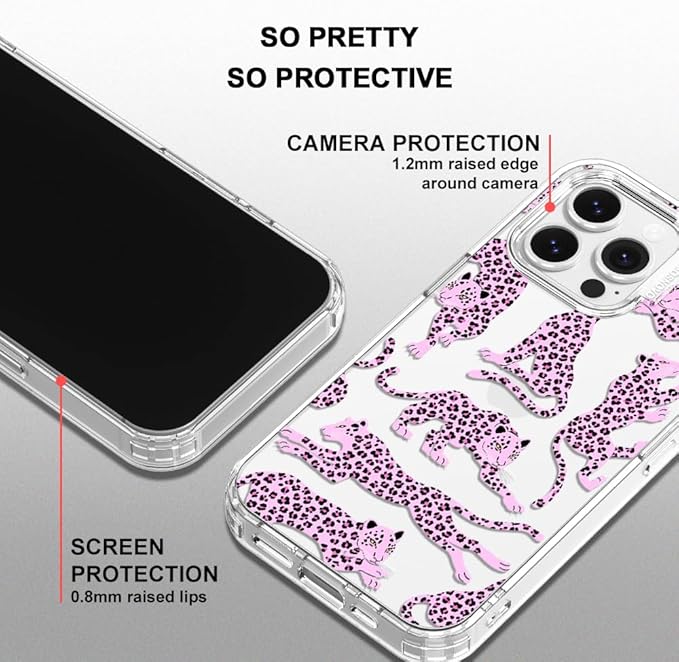 MOSNOVO Case for iPhone 14 Pro Max, [Buffertech 6.6ft Military-Grade Drop Protection] [Anti Peel Off Tech] Clear TPU Bumper Phone Case Cover Design - Pink Leopard