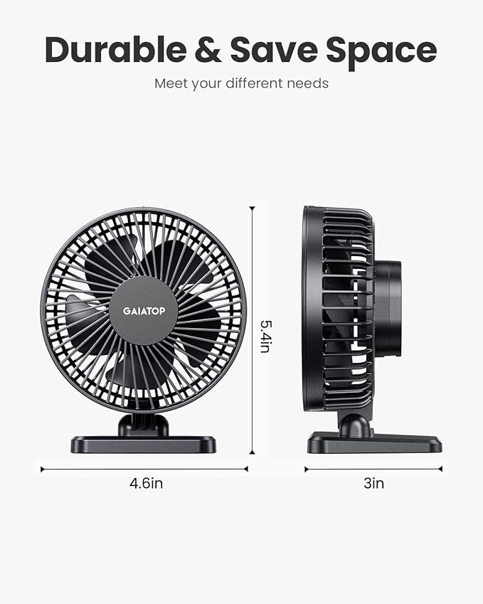 Gaiatop USB Desk Fan, Small But Powerful, Personal Portable Quiet 3 Speeds, Adjustable Mini Table Desktop fan for Cooling Home Office Car Summer Travel Gifts Black