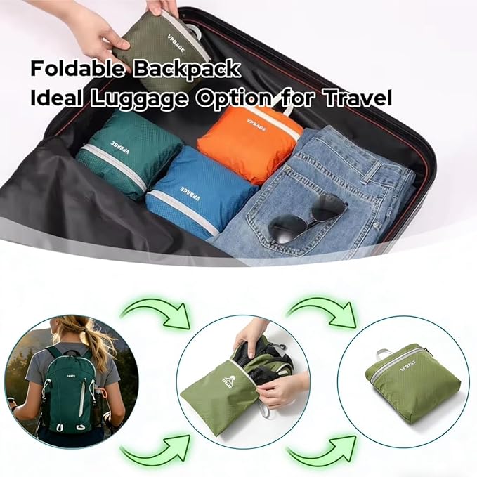 VPBAGE 15L Water-resistant Hiking Daypack, Small Backpack Travel Outdoor, Lightweight Packable Day Pack Carry On for Women Men Adults