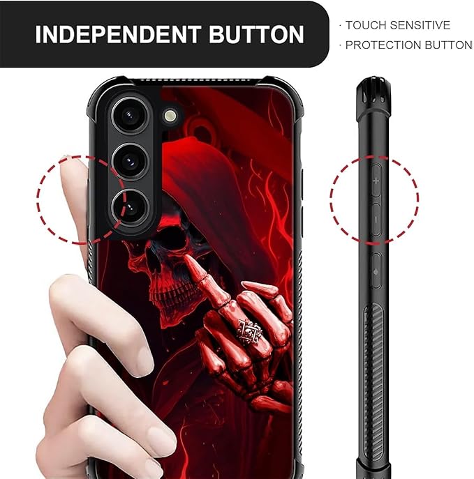 for Samsung Galaxy S23 Case, Gestures Funny Skull Pattern Graphic Design Girl Boy Soft Silicone Hard Acrylic Shock Protection for Samsung Galaxy S23