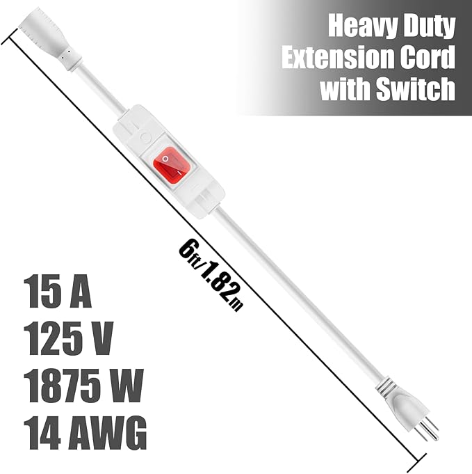 Extension Cord with Switch On/Off Waterproof Switch 10Ft No Plugging and Unplugging Invintage Stereo Devices Without Built-in Power Switch(6 FT, White)