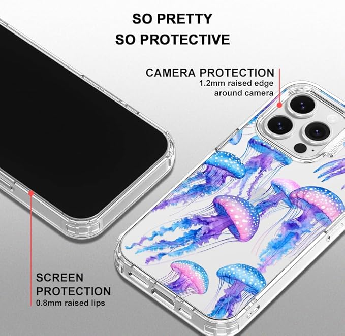 MOSNOVO for iPhone 16 Pro Case, Shockproof Military-Grade Protection 6.6ft Drop Tested, Clear Phone Case for iPhone 16 Pro, Mystic Jellyfish Design