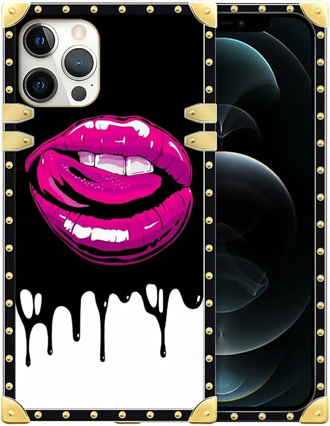 Compatible with iPhone 12 12 Pro Case, Black White Red Slap Sexy Luxury Golden Decoration for Girl Women Soft TPU Shockproof Protective Hard PC Back for iPhone 12 12 Pro