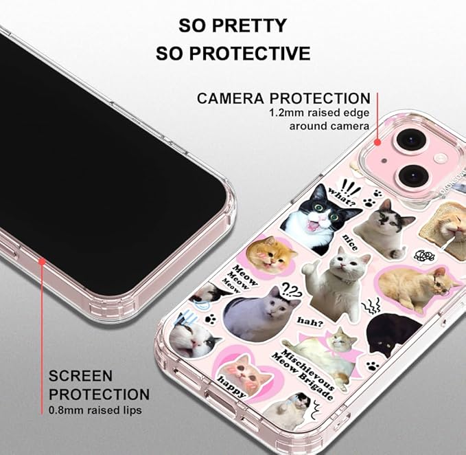 MOSNOVO Case for iPhone 15 Plus, [Buffertech 6.6ft Military-Grade Drop Protection] [Anti Peel Off Tech] Clear TPU Bumper Phone Case Cover Design - The Cat Brigade