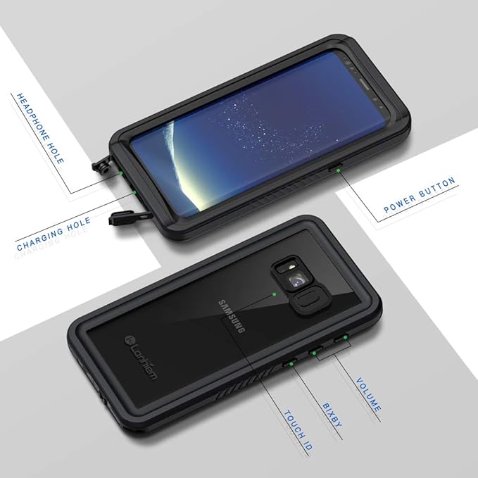 Lanhiem for Samsung Galaxy S8+ Plus Case, IP68 Waterproof Dustproof Case with Built-in Screen Protector, Rugged Full Body Shockproof Protective Phone Cover for Galaxy S8 Plus (Black)