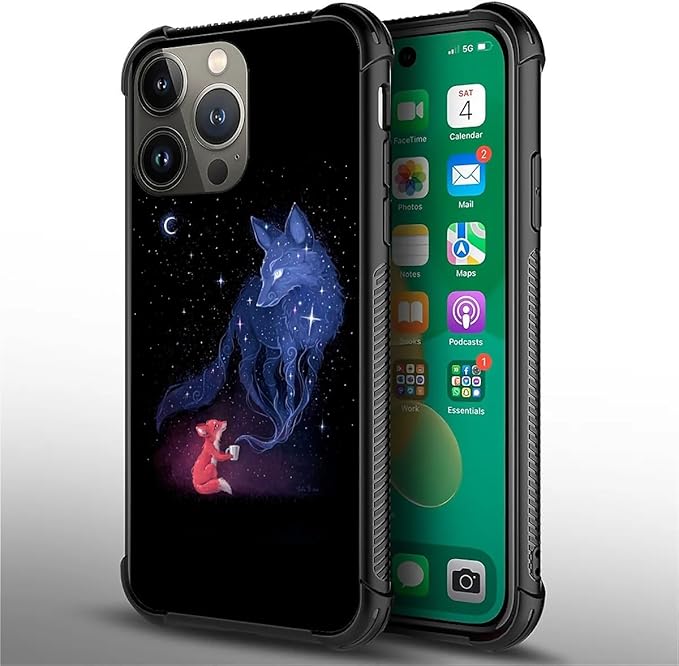 for iPhone 13 Pro Max Case, Galaxy Fox Wolf Pattern Graphic Design Girl Boy Soft Silicone Hard Acrylic Shock Protection for iPhone 13 Pro Max