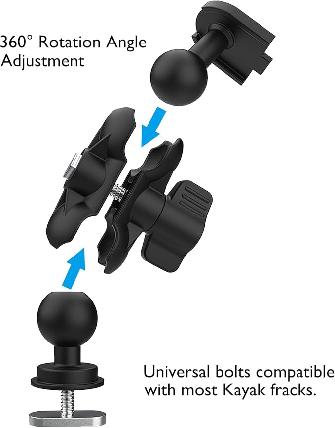 Kayak Phone Holder Mount Quick Install Auto Lock, 360°Adjustable Kayak Phone Holder Compatible with 4.7-7 Inch Phones Kayak Rail Accessories