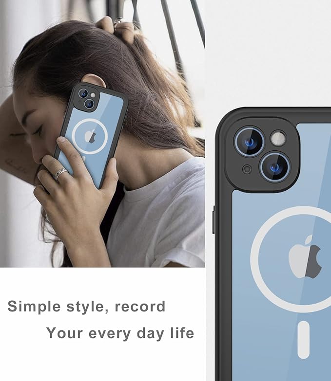 for iPhone 14 Waterproof Case - Shockproof, Dustproof, Built-in Screen Protector, Magnetic Ring Black