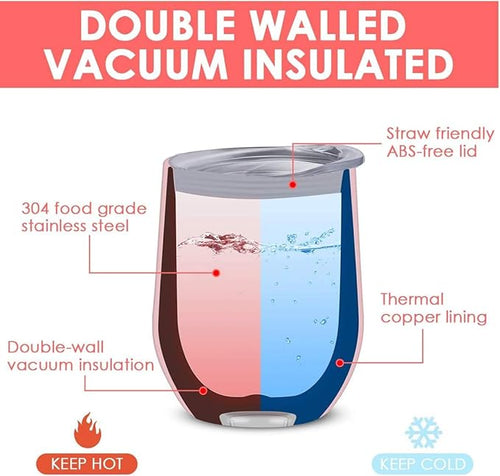 12oz Wine Tumbler with Lid With straw Stainless Steel Wine Tumbler Cups Double Wall Vacuum Insulated Travel Mugs Stemless Cup 12 Pack（Black