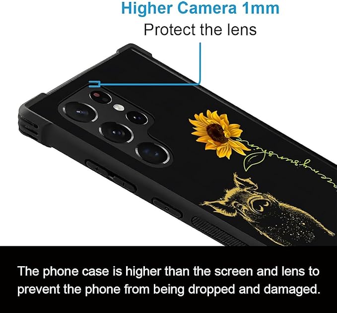 for Samsung Galaxy S22 Ultra Case, Pig Sunflower Yellow Sunshine Pattern Graphic Design Girl Boy Soft Silicone Hard Acrylic Shock Protection for Samsung Galaxy S22 Ultra