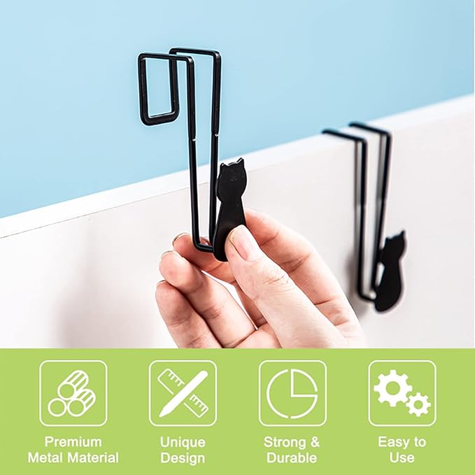 Over Cabinet Door Hooks, 6Pcs Iron Over Door Single Hooks Decorative Cat Over The Cupboard Drawer Hooks Multi-Purpose Hooks for Kitchen Bathroom Bedroom (Black)