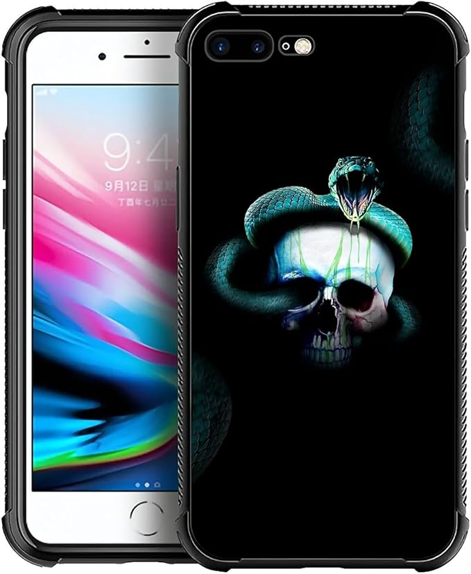 for iPhone 7 Plus/8 Plus Case, Skeleton Winding Snake Pattern Graphic Design, Soft Silicone Hard Acrylic Shock Protection