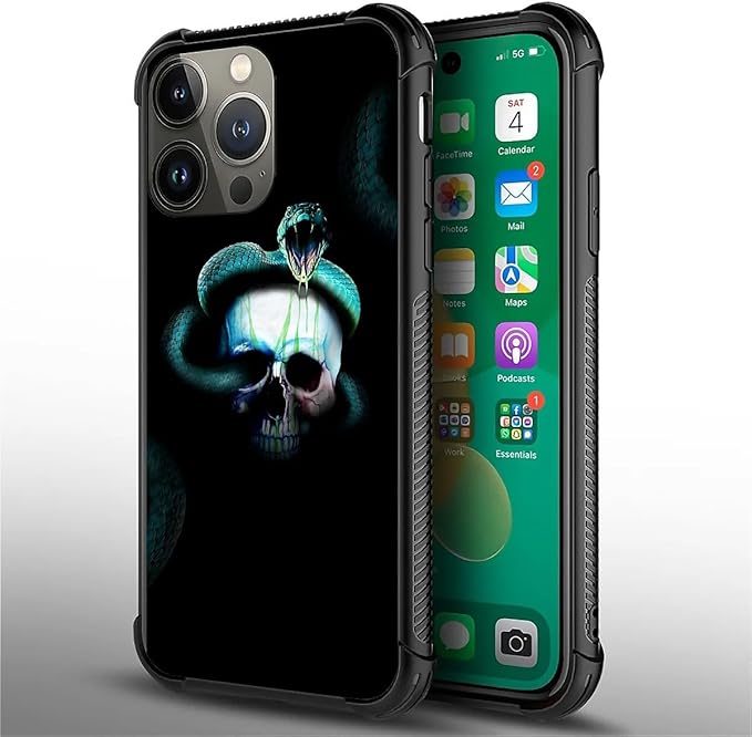 for iPhone 13 Pro Case, Skeleton Winding Snake Pattern Graphic Design Girl Boy Soft Silicone Hard Acrylic Shock Protection for iPhone 13 Pro