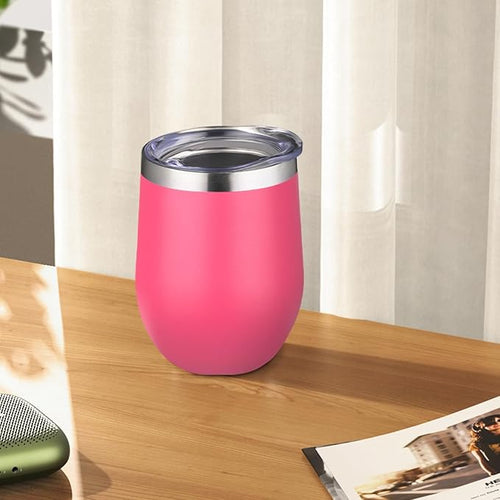 12oz Stemless Wine Tumbler with Lid Double Wall Insulated Wine Cup Stainless Steel Glasses Tumbler with Straw Insulated cocktail Tumbler Coffee Mug for Hot and Cold Beverages (Multicolor-6,4Pack)