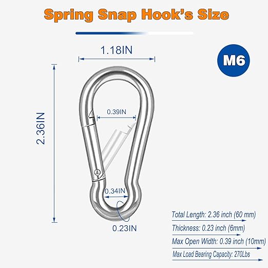 60PCS M6 Heavy Duty Carabiner Clip, 2.36Inch Snap Hook Quick Link Small Carabiner Clips,Spring Link Buckle for Fishing Camping Hammock Dog Leashes-260LBS Holding Capacity (Silver)