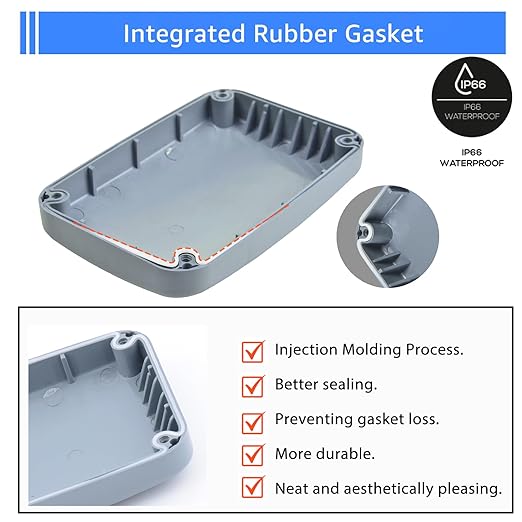 SuperInk IP66 Waterproof Junction Box, Outdoor Electrical Enclosure Box, 4.9"x3.3"x2.3" PVC/ABS Plastic Project Case, Weatherproof Grey Cable Box for Exterior Use, Fits 20mm Cable Glands，2PK