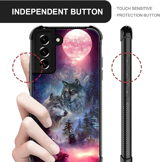 for Samsung Galaxy S22 Plus Case, Star Two Wolfs Howling Pattern Graphic Design Girl Boy Soft Silicone Hard Acrylic Shock Protection for Samsung Galaxy S22 Plus