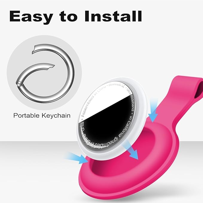 Linsaner Case for AirTag 2nd Gen (2026) & 1st Gen, Silicone Holder Keychain Key Ring, Protective Cover for Apple for Air Tags, GPS Finder Accessories for Bags, Pets, Kids, Luggage, Hot Pink