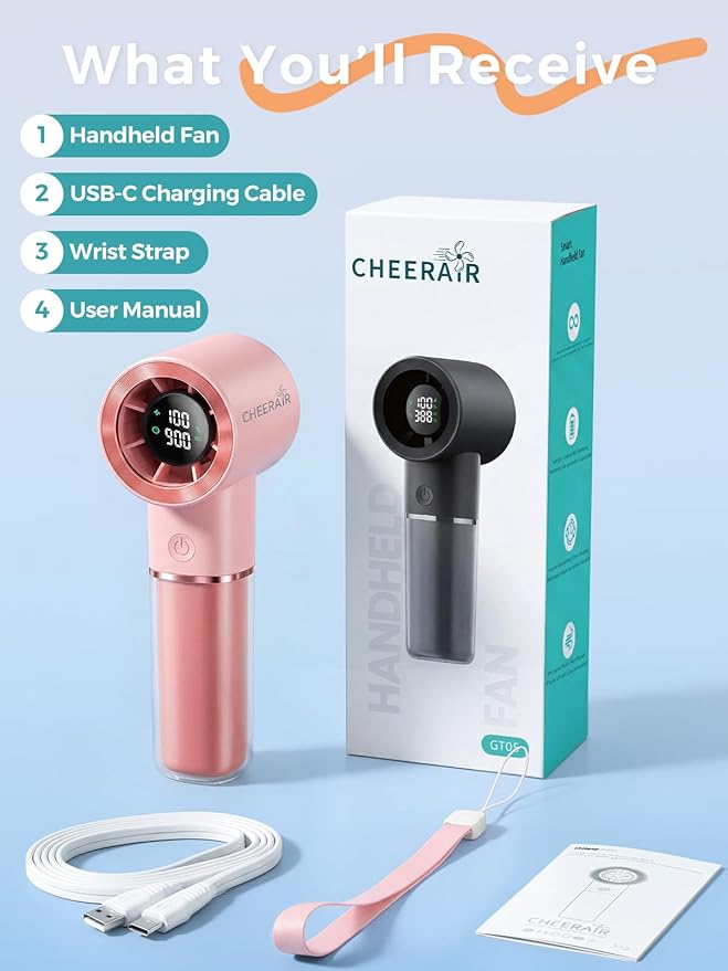 Handheld Portable Fan, 6-Speed Powerful Mini Personal Fan, Rechargeable 5000mAh Battery with Up to 15 Hours Runtime, Pocket Turbo Fan with Smart LED Display, Ideal for Travel, Camping, Makeup