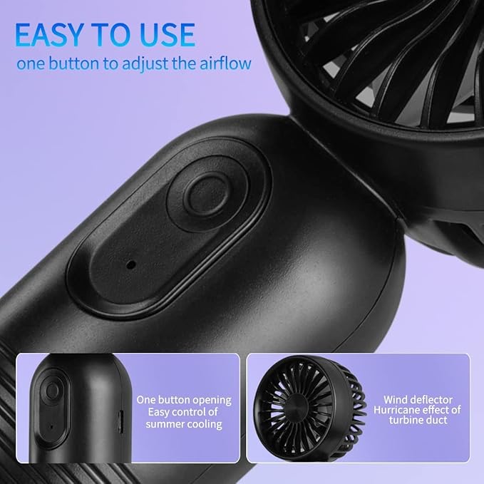 VanSmaGo [Portable Mini Fans 6-pack Handheld Personal Small Fan with 3-speed for Travel, USB Rechargeable Battery Operated Eyelash Fan, Black,Blue,Purple,Pink