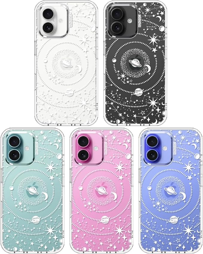 MOSNOVO Case for iPhone 16, [Buffertech 6.6ft Military-Grade Drop Protection] [Anti Peel Off Tech] Clear TPU Bumper Phone Case Cover Design - Galaxy