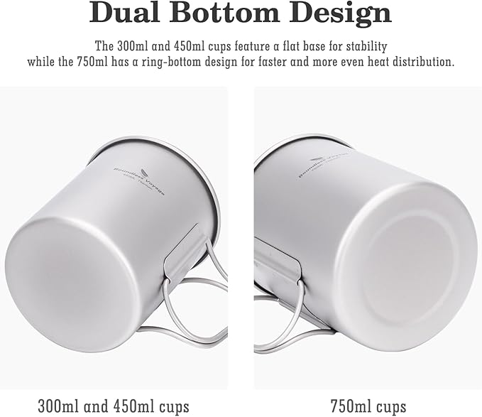 Boundless Voyage Titanium Camping Mug with Lid 300ml 450ml 750ml Lightweight Folding Handle Cup for Outdoor Backpacking Hiking Travel Durable Portable (750ml)